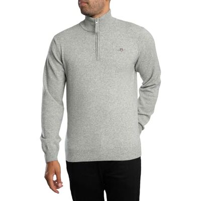 GANT Superfin Lambswool herrtröja med halv dragkedja, Gråmelerad, XL GANT Superfin Lambswool herrtröja med halv dragkedja, Gråmelerad, XL