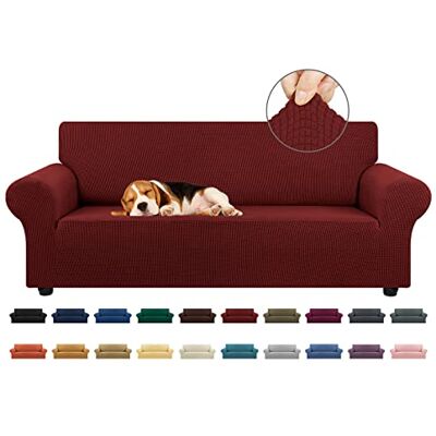 KEKUOU Stretchigt sofföverdrag, sofföverdrag för 3 kuddar, soffa, husdjursvänligt (200 – 238 cm) möbelskydd soffa med elastisk botten för barn, hund, Jacquard liten rutig (stor, mörkröd) KEKUOU Stretchigt sofföverdrag, sofföverdrag för 3 kuddar, soffa, husdjursvänligt (200 – 238 cm) möbelskydd soffa med elastisk botten för barn, hund, Jacquard liten rutig (stor, mörkröd)