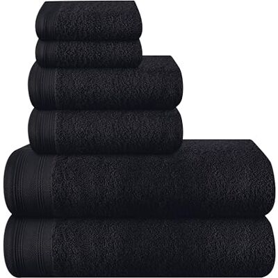 MALLONI HOME Ultra Soft 6-pack bomullshandduksset, innehåller 2 överdimensionerade badhanddukar 70 x 140 cm, 2 handdukar 40 x 60 cm och 2 tvättsängar 30 x 30 cm, svart MALLONI HOME Ultra Soft 6-pack bomullshandduksset, innehåller 2 överdimensionerade badhanddukar 70 x 140 cm, 2 handdukar 40 x 60 cm och 2 tvättsängar 30 x 30 cm, svart