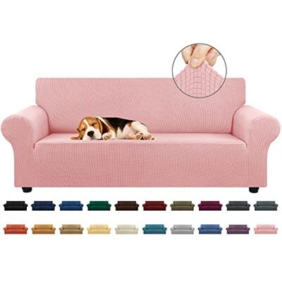 KEKUOU Stretch soffskydd, sofföverdrag för 3 kuddar, soffa, husdjursvänligt (200 – 238 cm) möbelskydd, soffa med elastisk botten för barn, hund, Jacquard liten rutig (stor, dammig rosa) KEKUOU Stretch soffskydd, sofföverdrag för 3 kuddar, soffa, husdjursvänligt (200 – 238 cm) möbelskydd, soffa med elastisk botten för barn, hund, Jacquard liten rutig (stor, dammig rosa)