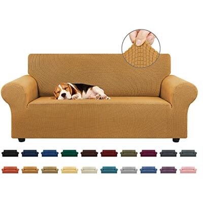 KEKUOU Stretch Loveseat sofföverdrag överdrag, sofföverdrag för 2 kuddar soffa (140 cm – 200 cm) möbelskydd soffa med elastisk botten för barn, hund. Jacquard liten rutig (medium, gyllene) KEKUOU Stretch Loveseat sofföverdrag överdrag, sofföverdrag för 2 kuddar soffa (140 cm – 200 cm) möbelskydd soffa med elastisk botten för barn, hund. Jacquard liten rutig (medium, gyllene)