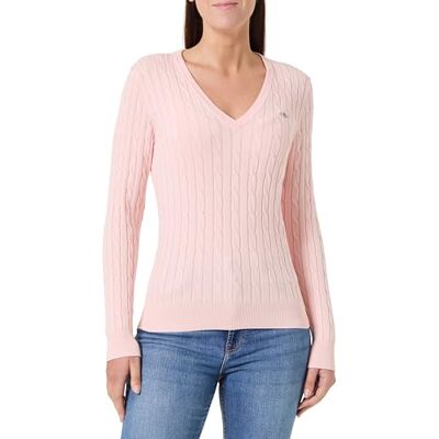 GANT Stretch bomull kabel V-hals, Pionrosa, M GANT Stretch bomull kabel V-hals, Pionrosa, M