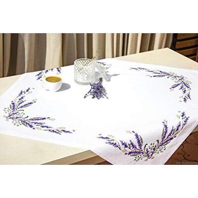 LUCAS Luca-S FM007 lavendel korsstygsset bordsduk, bomull, flerfärgad, 75 x 75 cm LUCAS Luca-S FM007 lavendel korsstygsset bordsduk, bomull, flerfärgad, 75 x 75 cm
