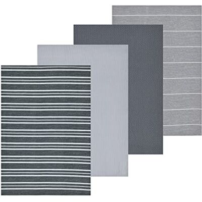 Sleepdown texturerat randigt tryck och våffelhanddukar 100% bomull halv panama superabsorberande kökshandduk av lyxig hotellkvalitet 4-pack grå 46 cm x 65 cm Sleepdown texturerat randigt tryck och våffelhanddukar 100% bomull halv panama superabsorberande kökshandduk av lyxig hotellkvalitet 4-pack grå 46 cm x 65 cm