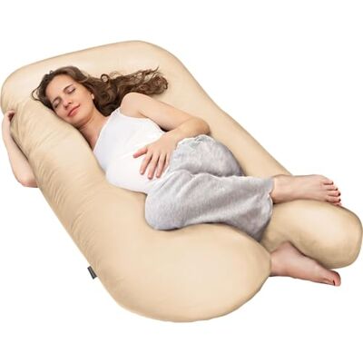 SMOOTHY Graviditetskudde, sidokudde, stödkudde, babykudde och amningskudde i U-form med avtagbart och tvättbart överdrag av 100% bomull (junior XL, 120 x 70 cm, beige) SMOOTHY Graviditetskudde, sidokudde, stödkudde, babykudde och amningskudde i U-form med avtagbart och tvättbart överdrag av 100% bomull (junior XL, 120 x 70 cm, beige)