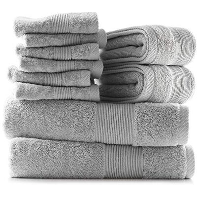 Hearth & Harbor Bath Towels for Bathroom 100% Ring Spun Cotton Luxury Bathroom Towels Ultra Soft & Highly Absorbent, Bath Towels Set of 10 Silver Gray Hearth & Harbor Bath Towels for Bathroom 100% Ring Spun Cotton Luxury Bathroom Towels Ultra Soft & Highly Absorbent, Bath Towels Set of 10 Silver Gray
