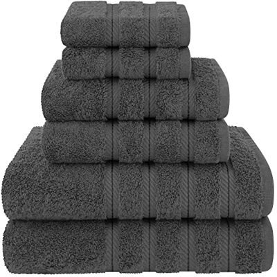 American Soft Linen Amerikanskt mjukt linne, lyxigt 6-delat handduksset, 2 badhanddukar 2 handdukar 2 tvättlappar, 100% turkisk bomull, handdukar för badrum, mörkgrått handduksset. American Soft Linen Amerikanskt mjukt linne, lyxigt 6-delat handduksset, 2 badhanddukar 2 handdukar 2 tvättlappar, 100% turkisk bomull, handdukar för badrum, mörkgrått handduksset.