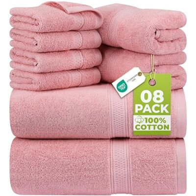Utopia Towels 8 Piece Premium Towel Set, 2 Bath, 2 Hand, and 4 Wash Cloths, 600 GSM 100% Ring Spun Cotton, Highly Absorbent Towels for Bathroom, Gym, Hotel, and Spa, Dusty Pink Utopia Towels 8 Piece Premium Towel Set, 2 Bath, 2 Hand, and 4 Wash Cloths, 600 GSM 100% Ring Spun Cotton, Highly Absorbent Towels for Bathroom, Gym, Hotel, and Spa, Dusty Pink
