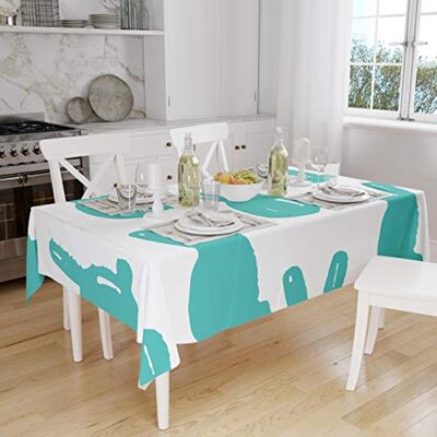 Bonamaison Köksdekoration, bordsduk, turkos, vit, 140 x 160 cm designad och tillverkad i Turkiet Bonamaison Köksdekoration, bordsduk, turkos, vit, 140 x 160 cm designad och tillverkad i Turkiet