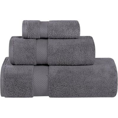 Superior Zero Twist 100% Bomullshanddukar, 3 st, extra mjuk badhandduk, ansiktshandduk och handduk, långa stapelfibrer, grå Superior Zero Twist 100% Bomullshanddukar, 3 st, extra mjuk badhandduk, ansiktshandduk och handduk, långa stapelfibrer, grå