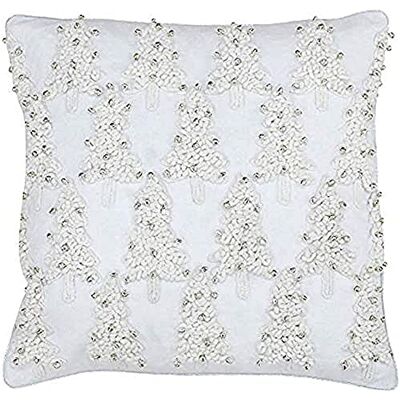 Paoletti Riva vit julkuddöverdrag – broderad tjock sömnad träddesign – bjälltaljettdetaljer – silverkantade kanter – 100% bomull Fjäder fylld 45 x 45cm Vitt Paoletti Riva vit julkuddöverdrag – broderad tjock sömnad träddesign – bjälltaljettdetaljer – silverkantade kanter – 100% bomull Fjäder fylld 45 x 45cm Vitt