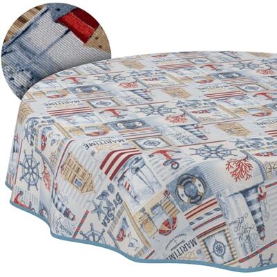 ANRO Bordsduk tvättbar bordsduk lotuseffekt lättskött av bomull polyester smutsavvisande utomhus trädgårdsduk maritim rund 140 cm med rörband ANRO Bordsduk tvättbar bordsduk lotuseffekt lättskött av bomull polyester smutsavvisande utomhus trädgårdsduk maritim rund 140 cm med rörband
