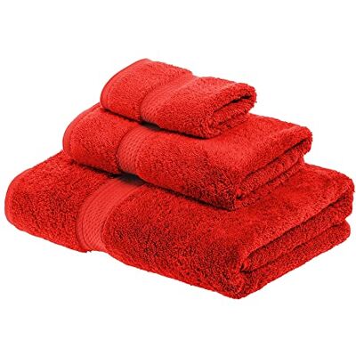 Superior 900 gram 100% premium långklamrad bomull 3-delad handduksset, röd Superior 900 gram 100% premium långklamrad bomull 3-delad handduksset, röd