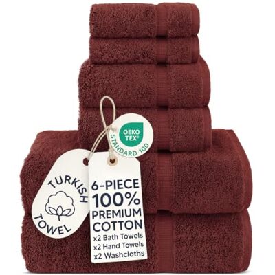 Chakir Turkish Linens 6-delars handduksset i lyxig spa- och hotellkvalitet av turkisk premiumbomull, 2 x badhanddukar, 2 x handdukar, 2 x tvättlappar Chakir Turkish Linens 6-delars handduksset i lyxig spa- och hotellkvalitet av turkisk premiumbomull, 2 x badhanddukar, 2 x handdukar, 2 x tvättlappar