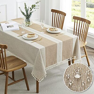 QIANQUHUI Broderad bordsduk för matbord, dammsäker, spillsäker, smutsavvisande bomullslinne rektangulära bordsdukar (kaffe, rektangel/avlång, 140 cm x 250 cm, 8-10 platser) QIANQUHUI Broderad bordsduk för matbord, dammsäker, spillsäker, smutsavvisande bomullslinne rektangulära bordsdukar (kaffe, rektangel/avlång, 140 cm x 250 cm, 8-10 platser)