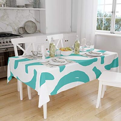 Bonamaison Köksdekoration, bordsduk, turkos, vit, 140 x 160 cm designad och tillverkad i Turkiet Bonamaison Köksdekoration, bordsduk, turkos, vit, 140 x 160 cm designad och tillverkad i Turkiet