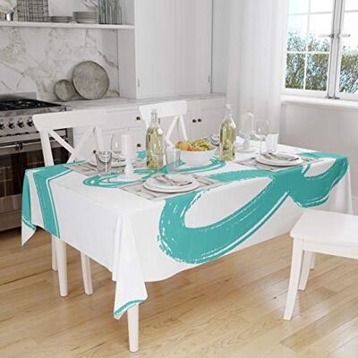 Bonamaison Köksdekoration, bordsduk, turkos, vit, 140 x 160 cm designad och tillverkad i Turkiet Bonamaison Köksdekoration, bordsduk, turkos, vit, 140 x 160 cm designad och tillverkad i Turkiet