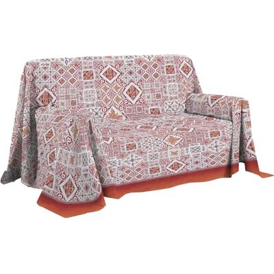 PENSIERI DELICATI Sofföverdrag 250 x 290 cm tillverkat i Italien, heltäckande överdrag i 100% ren bomull, rött majolica-mönster, perfekt som heminredning, sängöverdrag eller sommartäcke (2 rutor) PENSIERI DELICATI Sofföverdrag 250 x 290 cm tillverkat i Italien, heltäckande överdrag i 100% ren bomull, rött majolica-mönster, perfekt som heminredning, sängöverdrag eller sommartäcke (2 rutor)
