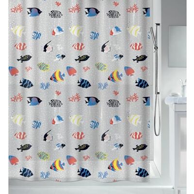Spirella fisk PEVA genomskinligt plastduschdraperi, 180 x 200 cm, blå/orange/gul/svart/grön Spirella fisk PEVA genomskinligt plastduschdraperi, 180 x 200 cm, blå/orange/gul/svart/grön