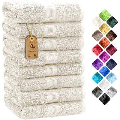 NatureMark 8 Handdukar Set 100% Bomull Absorberande och Hållbara Handdukar, Storlek 50×100 cm, Natur/Kräm NatureMark 8 Handdukar Set 100% Bomull Absorberande och Hållbara Handdukar, Storlek 50×100 cm, Natur/Kräm