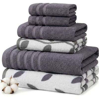 Modern Threads Amrapur 6 st garnfärgad handduk organiska vinrankor grå lavendel, bomull, enkel Modern Threads Amrapur 6 st garnfärgad handduk organiska vinrankor grå lavendel, bomull, enkel