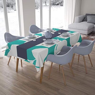 Bonamaison Köksdekoration, bordsduk, turkos, vit, 140 x 200 cm designad och tillverkad i Turkiet Bonamaison Köksdekoration, bordsduk, turkos, vit, 140 x 200 cm designad och tillverkad i Turkiet