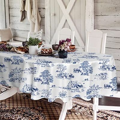 Yighty Rustik oval bordsduk 152 x 213 cm, blå och vit lantlig bordsduk klassisk fransk by tryck polyester vattentät bordsduk för bondgård köksdekor/inomhus- och utomhusbord/fester/picknick Yighty Rustik oval bordsduk 152 x 213 cm, blå och vit lantlig bordsduk klassisk fransk by tryck polyester vattentät bordsduk för bondgård köksdekor/inomhus- och utomhusbord/fester/picknick
