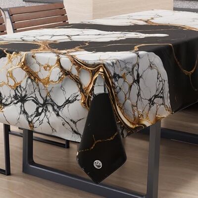 PETTI Artigiani Italiani Fläckbeständig rektangulär bordsduk kök elegant marmoreffekt svart och vit X6-sits (140 x 180 cm) 100% tillverkad i Italien PETTI Artigiani Italiani Fläckbeständig rektangulär bordsduk kök elegant marmoreffekt svart och vit X6-sits (140 x 180 cm) 100% tillverkad i Italien