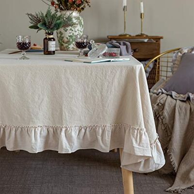GLORY SEASON Retro bondgård volang bordsduk bomull volang trim tvättbar bordsskydd bordsdukar för rektangel bord baby shower kök fest bröllopsdekor vit, 152 cm x 300 cm GLORY SEASON Retro bondgård volang bordsduk bomull volang trim tvättbar bordsskydd bordsdukar för rektangel bord baby shower kök fest bröllopsdekor vit, 152 cm x 300 cm