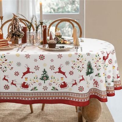Bnejvif Oval julbordsduk – vinter snöflinga jul högtid vattentät skrynkelfri röd bordsduk för ovala bord 152 x 213 cm Bnejvif Oval julbordsduk – vinter snöflinga jul högtid vattentät skrynkelfri röd bordsduk för ovala bord 152 x 213 cm