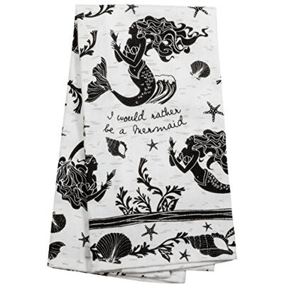 Karma Gifts Black And White Boho Tea Towel,Cotton, Mermaid 18" x 22 Karma Gifts Black And White Boho Tea Towel,Cotton, Mermaid 18" x 22