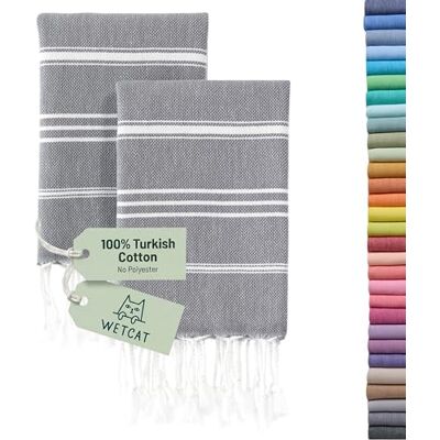 WETCAT Turkiska handdukar med hängande ögla (20 x 30) – set med 2, 100% bomull, mjuka – förtvättade bondgårdsboho-handdukar för badrum – unika mörkgrå kökshanddukar dekorativt set WETCAT Turkiska handdukar med hängande ögla (20 x 30) – set med 2, 100% bomull, mjuka – förtvättade bondgårdsboho-handdukar för badrum – unika mörkgrå kökshanddukar dekorativt set