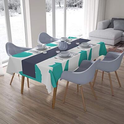 Bonamaison Köksdekoration, bordsduk, turkos, vit, 140 x 200 cm designad och tillverkad i Turkiet Bonamaison Köksdekoration, bordsduk, turkos, vit, 140 x 200 cm designad och tillverkad i Turkiet
