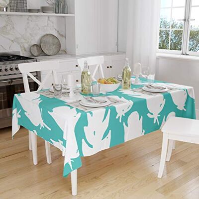 Bonamaison Köksdekoration, bordsduk, turkos, vit, 140 x 160 cm designad och tillverkad i Turkiet Bonamaison Köksdekoration, bordsduk, turkos, vit, 140 x 160 cm designad och tillverkad i Turkiet