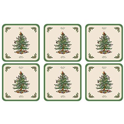 Pimpernel Spode Inbundna underlägg med julgran, set om 6 (grön, 4 x 4 tum) Pimpernel Spode Inbundna underlägg med julgran, set om 6 (grön, 4 x 4 tum)