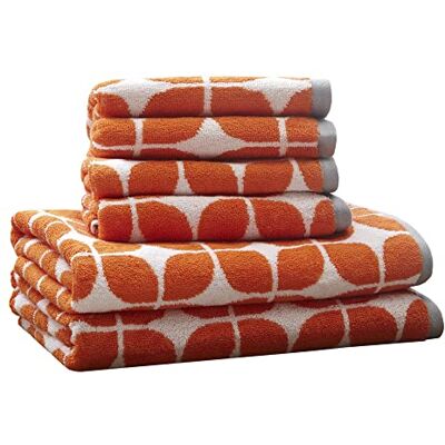 Intelligent Design Lita Set med 6 mycket absorberande badhanddukar i jacquardbomull, inklusive 2 badhanddukar och 4 handdukar, orange och grå Intelligent Design Lita Set med 6 mycket absorberande badhanddukar i jacquardbomull, inklusive 2 badhanddukar och 4 handdukar, orange och grå