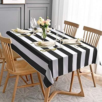ASPMIZ Svartvit randig bordsduk för rektangulära bord, geometrisk rand vattentät bordsduk för kök matsal, polyester bordsduk rektangel 152 cm x 305 cm ASPMIZ Svartvit randig bordsduk för rektangulära bord, geometrisk rand vattentät bordsduk för kök matsal, polyester bordsduk rektangel 152 cm x 305 cm
