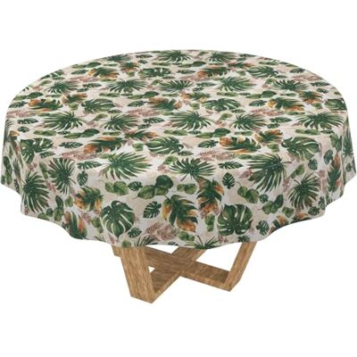 ANRO Bordsduk tvättbar bordsduk lotuseffekt lättskött av bomull polyester smutsavvisande utomhus trädgårdsbord djungel rund 140 cm ANRO Bordsduk tvättbar bordsduk lotuseffekt lättskött av bomull polyester smutsavvisande utomhus trädgårdsbord djungel rund 140 cm