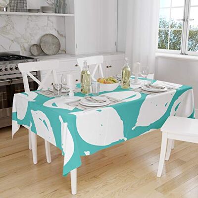 Bonamaison köksdekoration, bordsduk, turkos, vit, 140 x 160 cm – designad och tillverkad i Turkiet Bonamaison köksdekoration, bordsduk, turkos, vit, 140 x 160 cm – designad och tillverkad i Turkiet