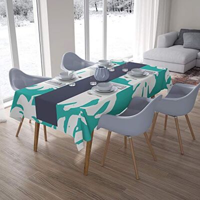 Bonamaison köksdekoration, bordsduk, turkos, vit, 140 x 200 cm – designad och tillverkad i Turkiet Bonamaison köksdekoration, bordsduk, turkos, vit, 140 x 200 cm – designad och tillverkad i Turkiet