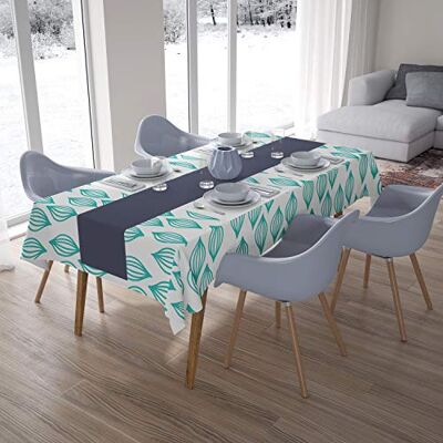 Bonamaison köksdekoration, bordsduk, turkos, vit, 140 x 200 cm – designad och tillverkad i Turkiet Bonamaison köksdekoration, bordsduk, turkos, vit, 140 x 200 cm – designad och tillverkad i Turkiet