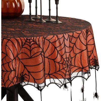 Elrene Home Fashions krypande halloween spindel spets fodrad bordsduk, 178 cm rund, svart/orange Elrene Home Fashions krypande halloween spindel spets fodrad bordsduk, 178 cm rund, svart/orange