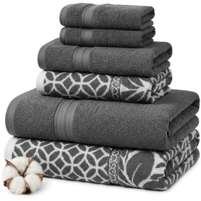 Modern Threads Amrapur Moderna trådar trefoil filigran 6-delad vändbart garn färgat jacquardhandduksset – badhanddukar, handdukar och tvättdukar – superabsorberande och snabbtorkande – 100% kammad bomull platina Modern Threads Amrapur Moderna trådar trefoil filigran 6-delad vändbart garn färgat jacquardhandduksset – badhanddukar, handdukar och tvättdukar – superabsorberande och snabbtorkande – 100% kammad bomull platina