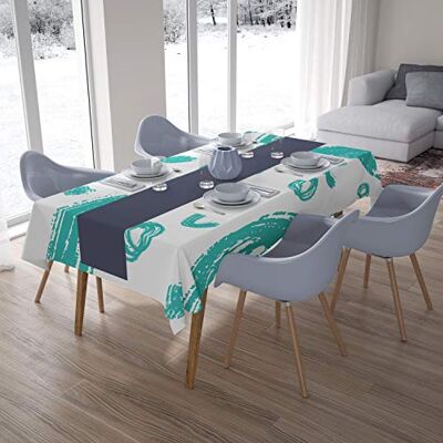 Bonamaison köksdekoration, bordsduk, turkos, vit, 140 x 200 cm – designad och tillverkad i Turkiet Bonamaison köksdekoration, bordsduk, turkos, vit, 140 x 200 cm – designad och tillverkad i Turkiet