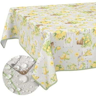 ANRO Vaxduk bordsduk tvättbar lättvårdad vattenavvisande lotuseffekt utomhus citron vaxduk trädgårdsbord citroner 220 x 140 cm med fåll (kantad ANRO Vaxduk bordsduk tvättbar lättvårdad vattenavvisande lotuseffekt utomhus citron vaxduk trädgårdsbord citroner 220 x 140 cm med fåll (kantad