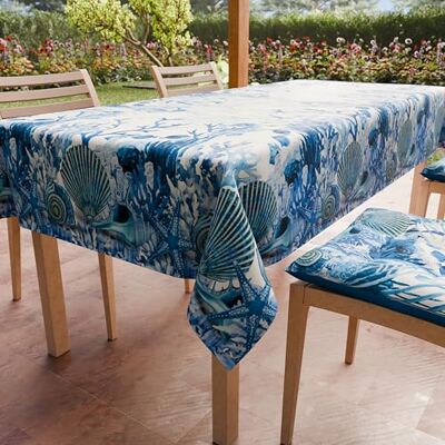 PETTI Artigiani Italiani Fläckbeständig bordsduk rektangulär köksduk med blå koralldesign (140 x 300 cm) 100% tillverkad i Italien PETTI Artigiani Italiani Fläckbeständig bordsduk rektangulär köksduk med blå koralldesign (140 x 300 cm) 100% tillverkad i Italien