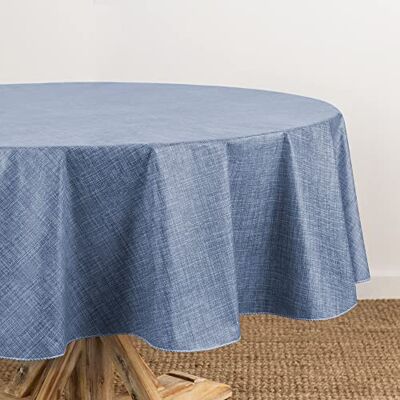 Elrene Home Fashions Monterey linne inspirerad vatten- och fläckbeständig vinylbordsduk med flanellstöd, 152 cm x 213 cm, oval, blå Elrene Home Fashions Monterey linne inspirerad vatten- och fläckbeständig vinylbordsduk med flanellstöd, 152 cm x 213 cm, oval, blå