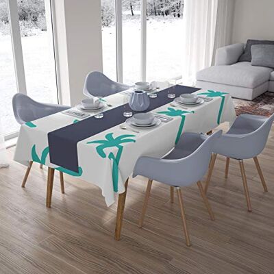 Bonamaison Köksdekoration, bordsduk, turkos, vit, 140 x 200 cm designad och tillverkad i Turkiet Bonamaison Köksdekoration, bordsduk, turkos, vit, 140 x 200 cm designad och tillverkad i Turkiet