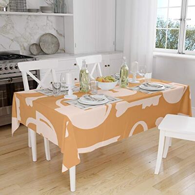 Bonamaison Köksdekoration, bordsduk, orange, benvit, 140 x 160 cm designad och tillverkad i Turkiet Bonamaison Köksdekoration, bordsduk, orange, benvit, 140 x 160 cm designad och tillverkad i Turkiet