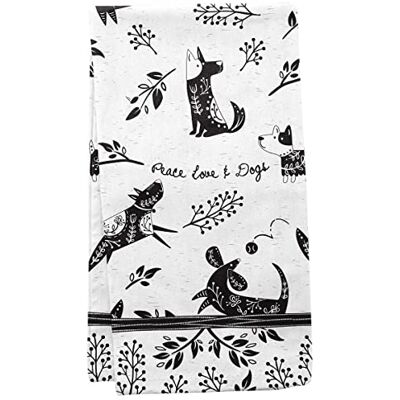 Karma Gifts svart och vit boho tehandduk, hund, 71 cm L x 50 cm B Karma Gifts svart och vit boho tehandduk, hund, 71 cm L x 50 cm B